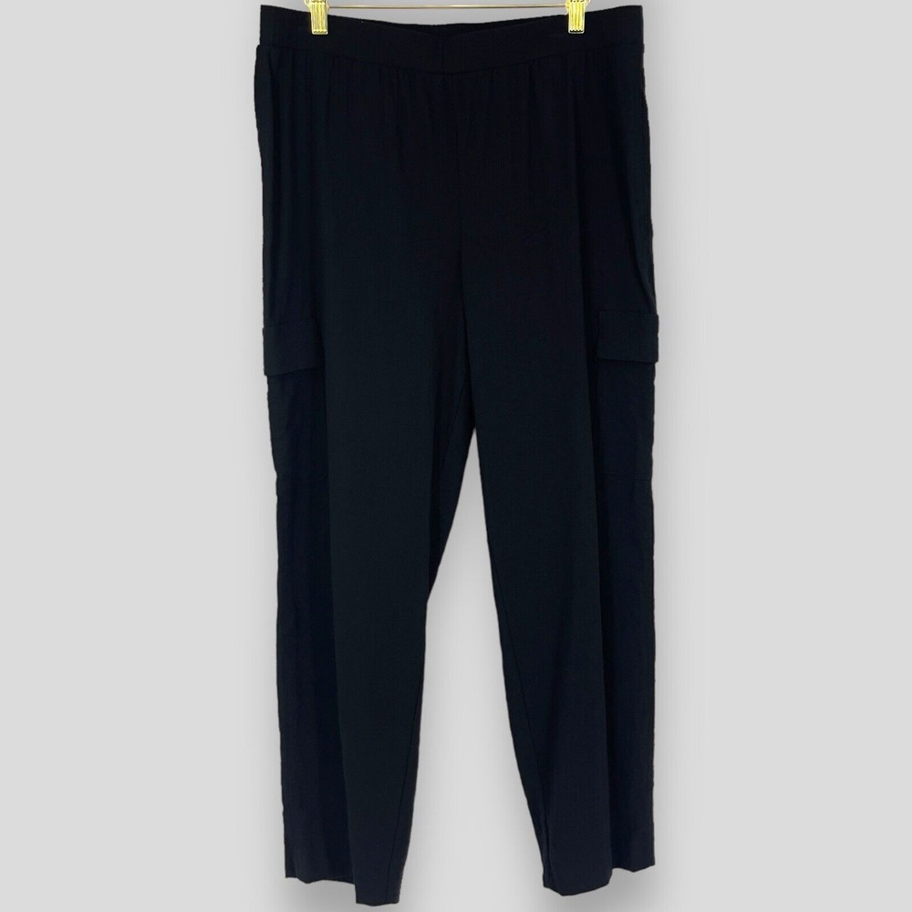 Chicos 2 Crinkle Straight Ankle Cargo Pants Perfect Stretch Black Womens L 12